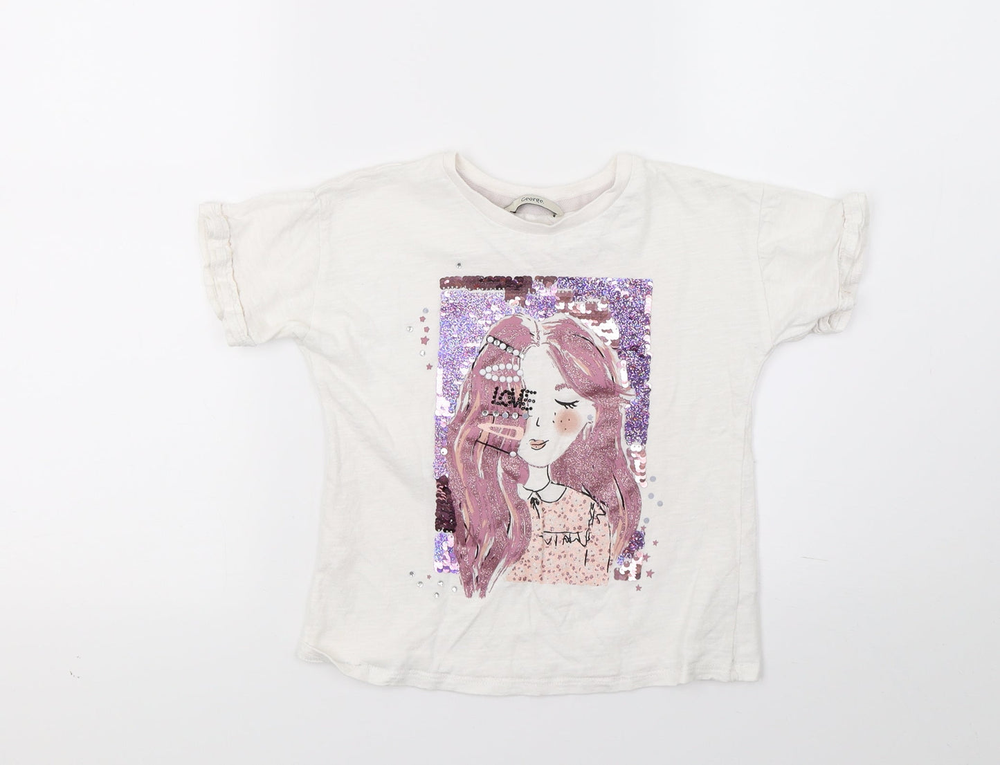 George Girls White  Jersey Basic T-Shirt Size 7 Years  - love