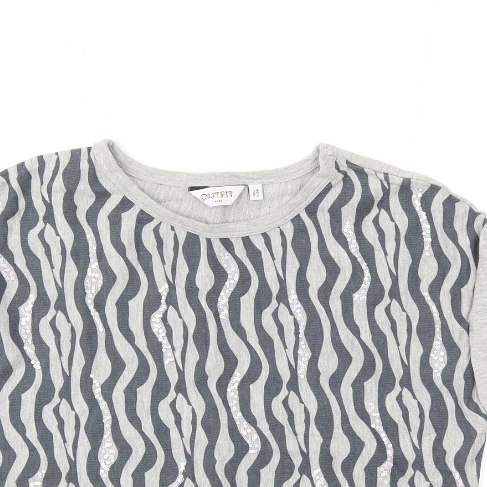outfit Girls Grey Animal Print  Basic T-Shirt Size 10 Years