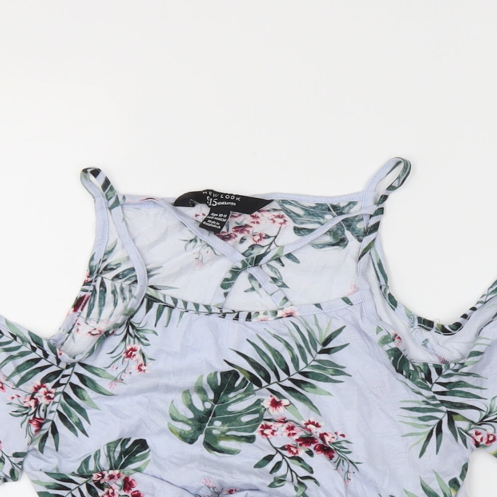 NEWLOOK Girls Blue Floral  Cropped Tank Size 10-11 Years