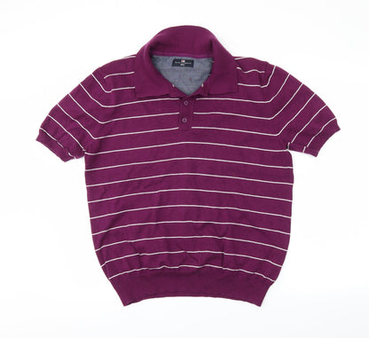 M&S Mens Purple Striped   Polo Size L