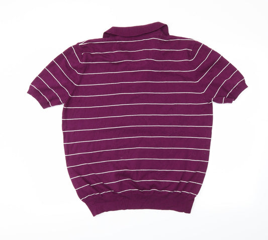M&S Mens Purple Striped   Polo Size L