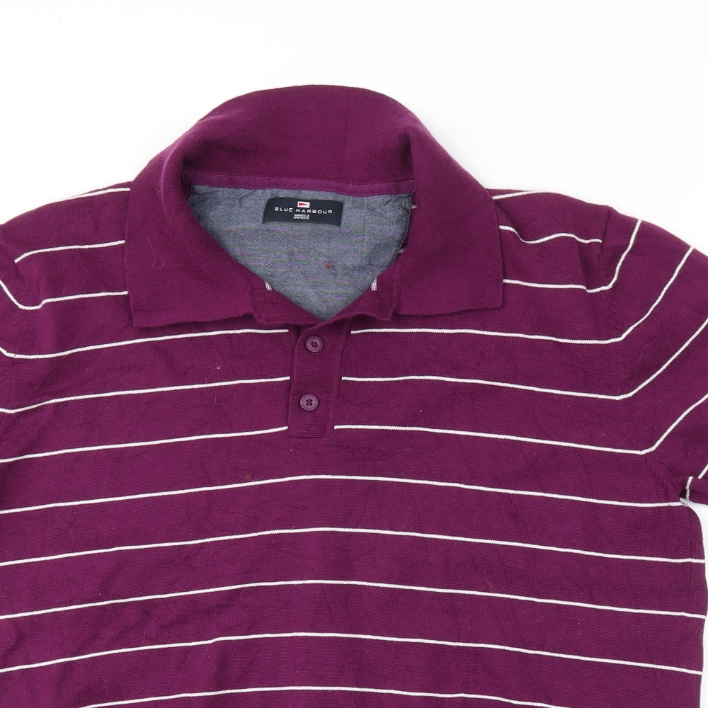 M&S Mens Purple Striped   Polo Size L