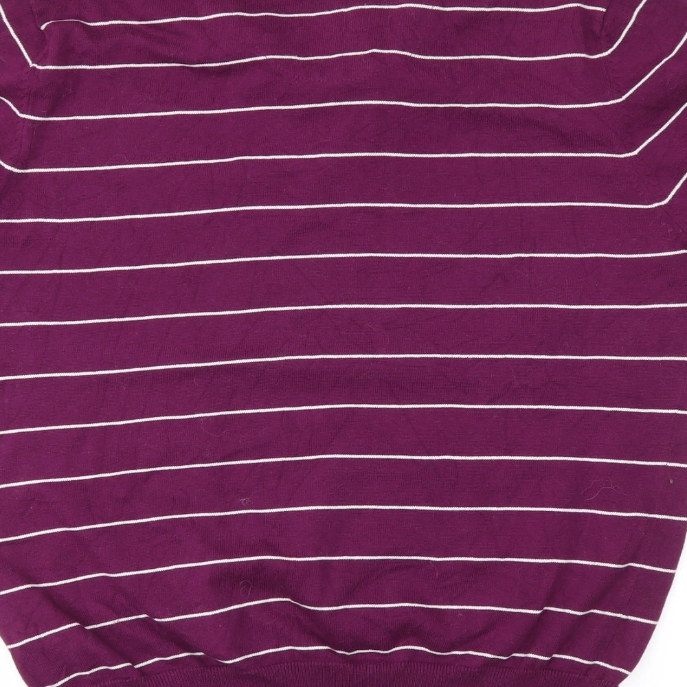 M&S Mens Purple Striped   Polo Size L