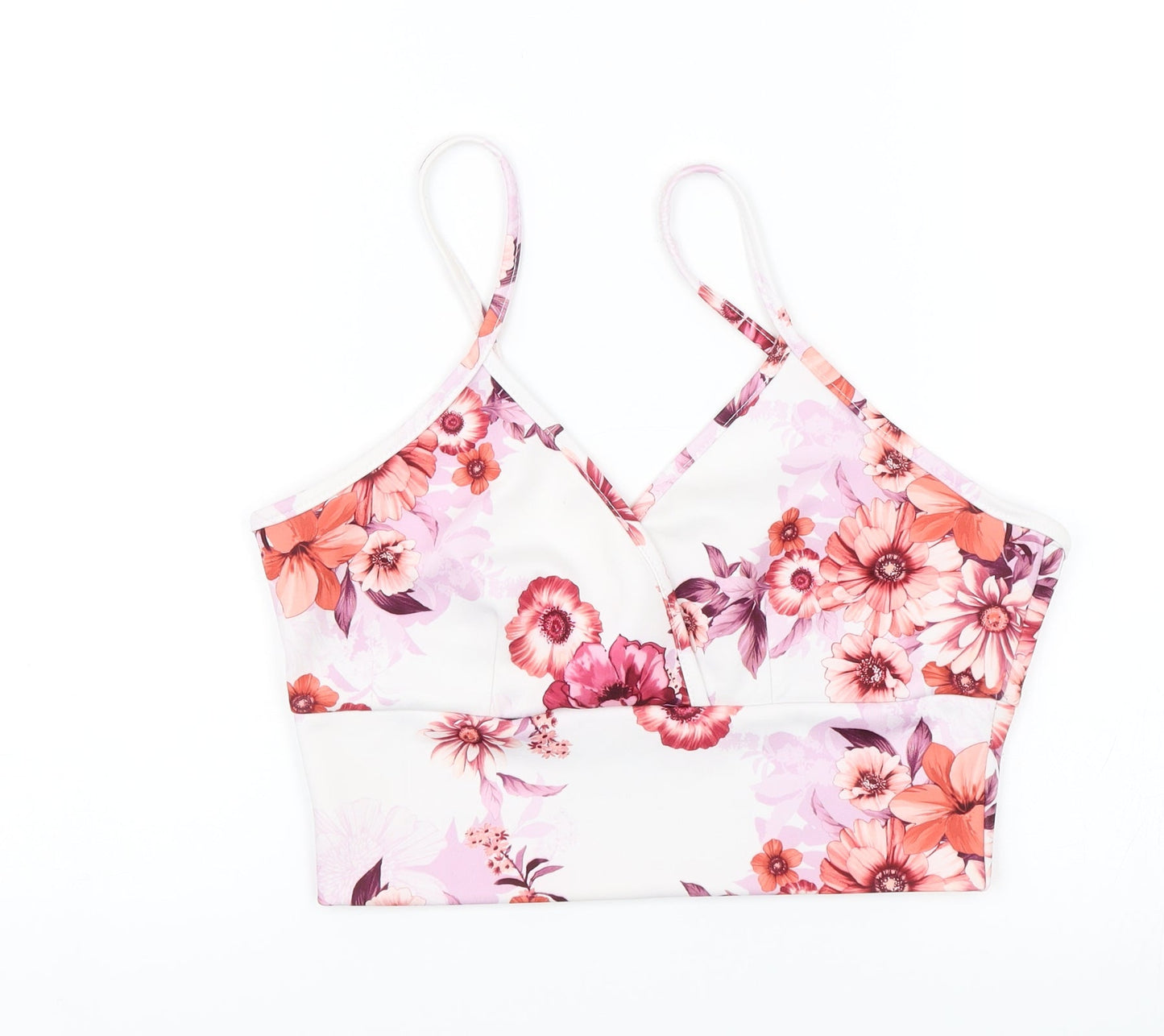 Boohoo Womens White Floral  Cropped Blouse Size 10