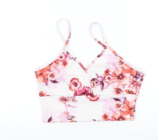 Boohoo Womens White Floral  Cropped Blouse Size 10