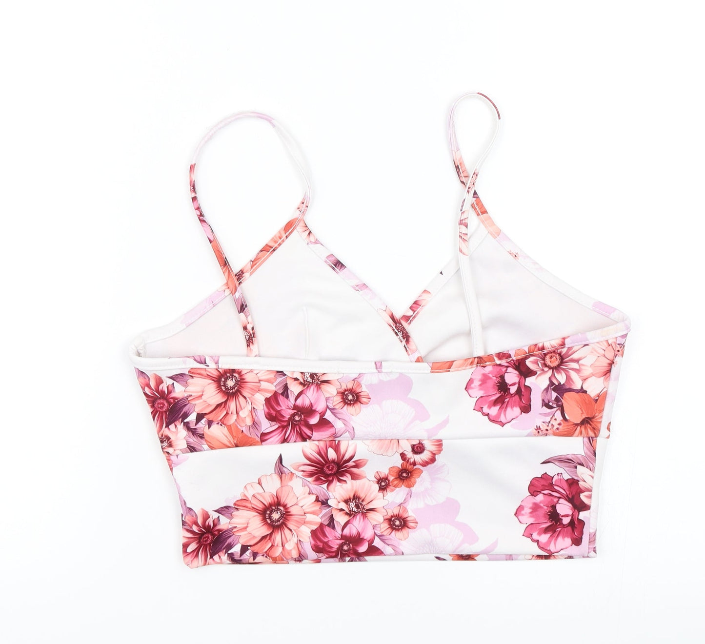 Boohoo Womens White Floral  Cropped Blouse Size 10