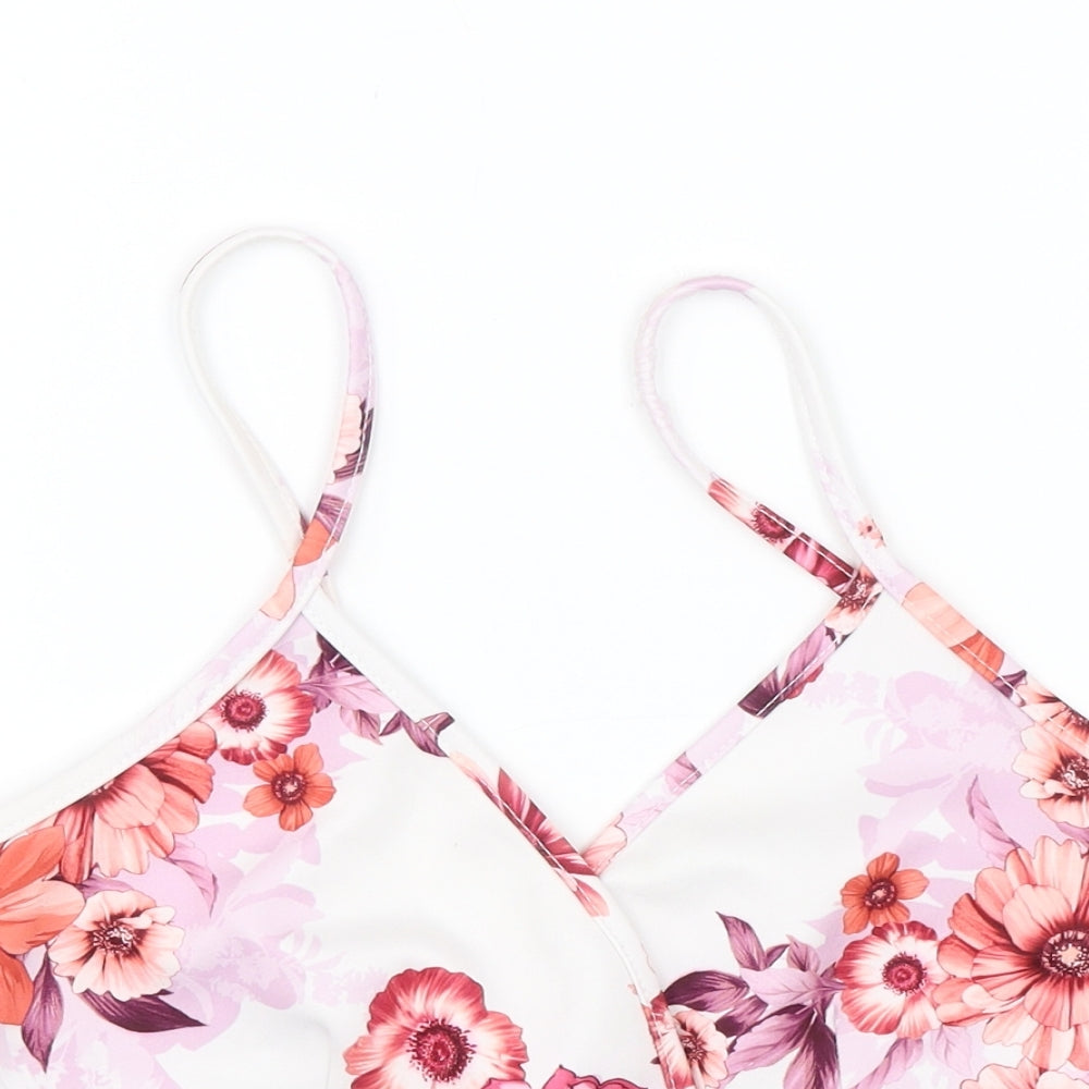 Boohoo Womens White Floral  Cropped Blouse Size 10