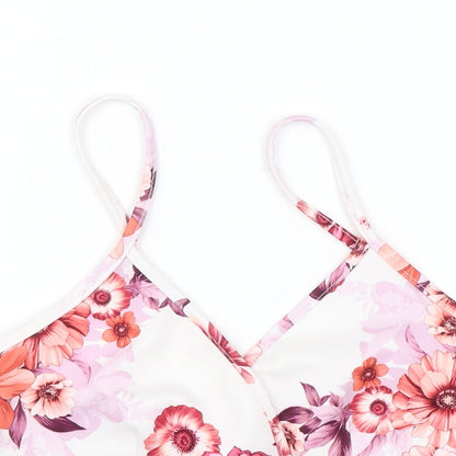 Boohoo Womens White Floral  Cropped Blouse Size 10