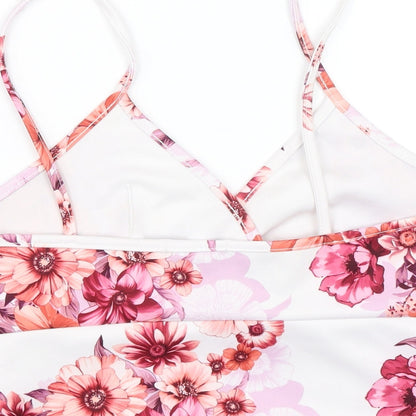 Boohoo Womens White Floral  Cropped Blouse Size 10