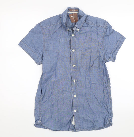 Mens UK Size S H&M Blue  Button-Up Short Sleeve Casual Shirt