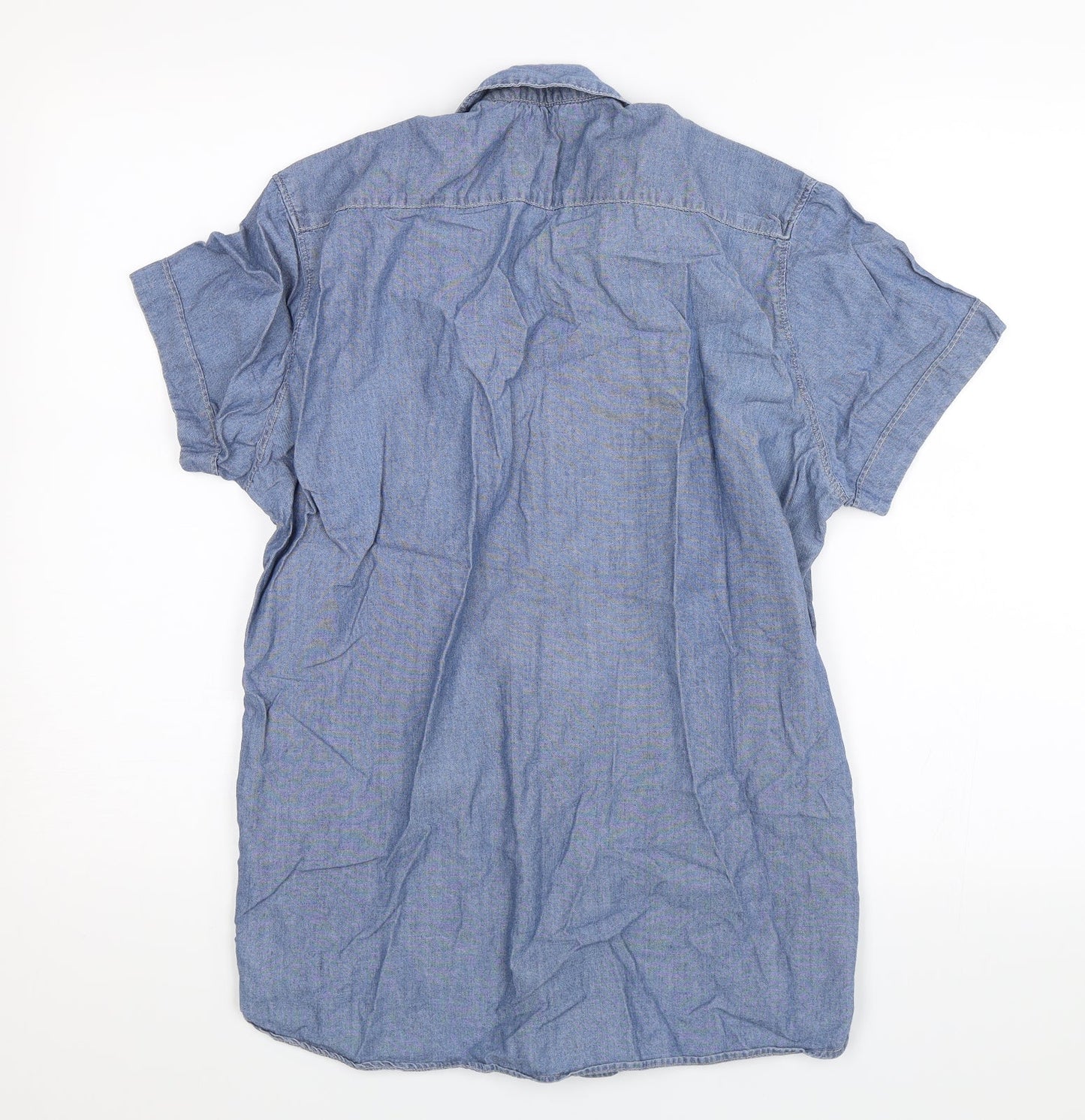 Mens UK Size S H&M Blue  Button-Up Short Sleeve Casual Shirt