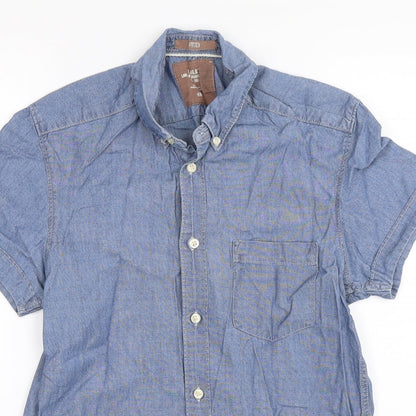 Mens UK Size S H&M Blue  Button-Up Short Sleeve Casual Shirt