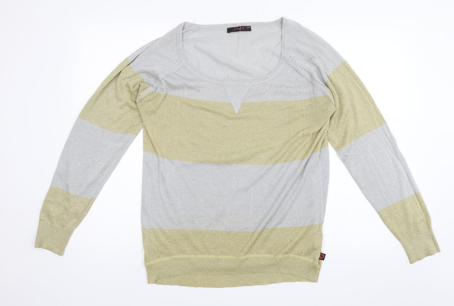 I LOVE MY TEE Womens Silver Striped  Pullover Jumper Size L