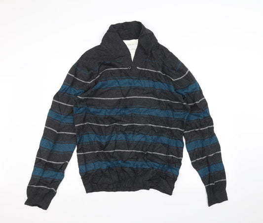 NEXT Mens Grey Striped  Pullover Jumper Size M