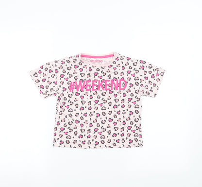 Matalan Girls Pink Animal Print  Basic T-Shirt Size 5 Years