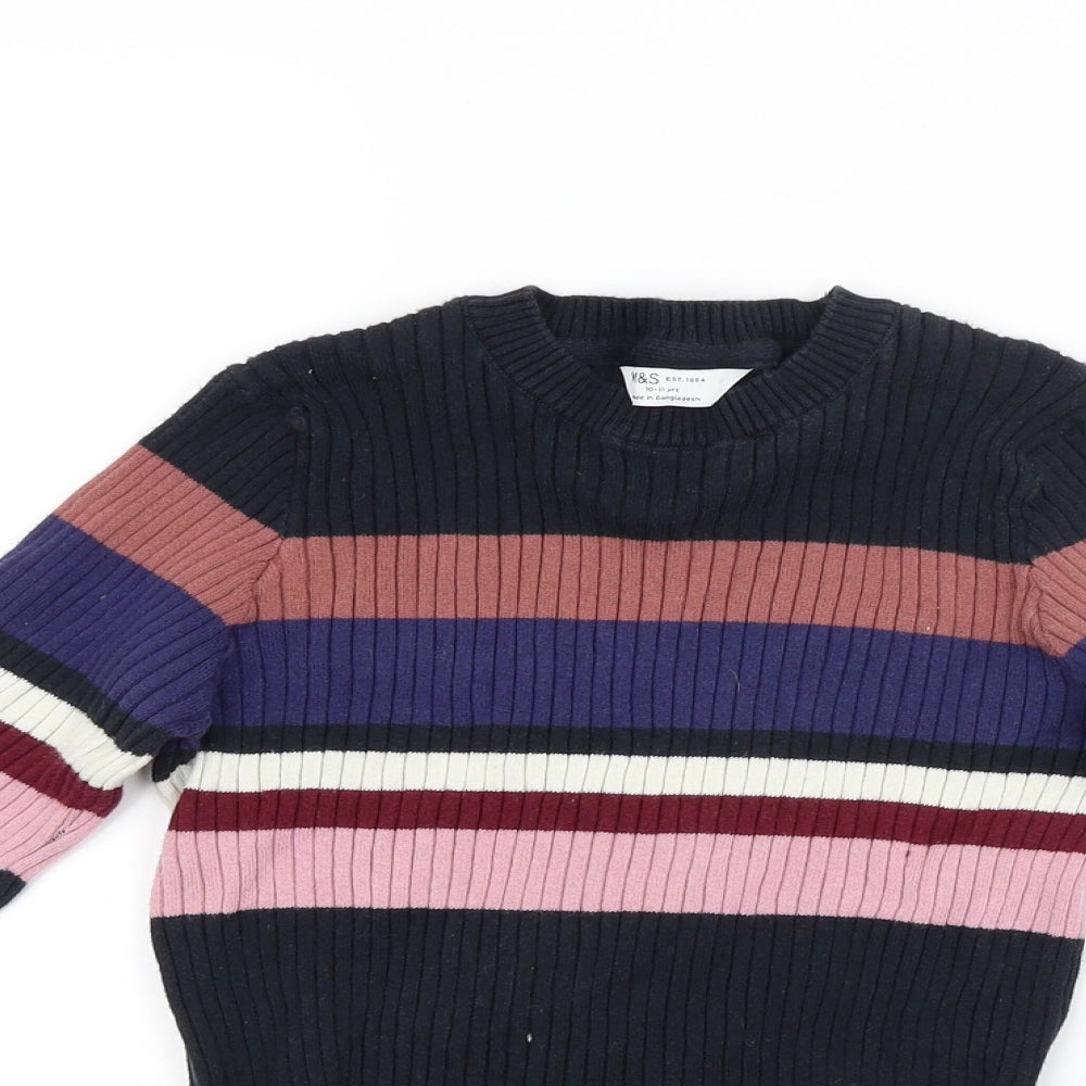M&S Girls Beige Striped  Pullover Jumper Size 10-11 Years