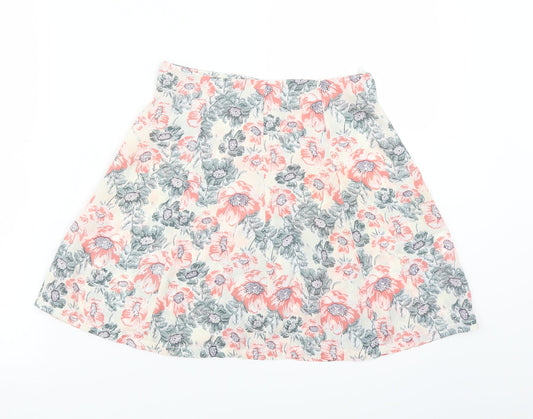 PRETTYLITTLETHING Womens White Floral  A-Line Skirt Size 6