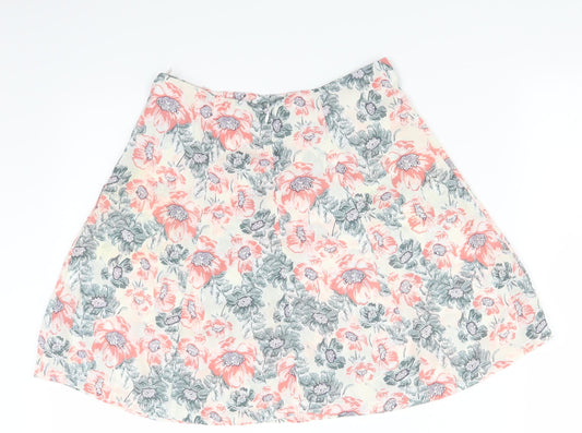 PRETTYLITTLETHING Womens White Floral  A-Line Skirt Size 6