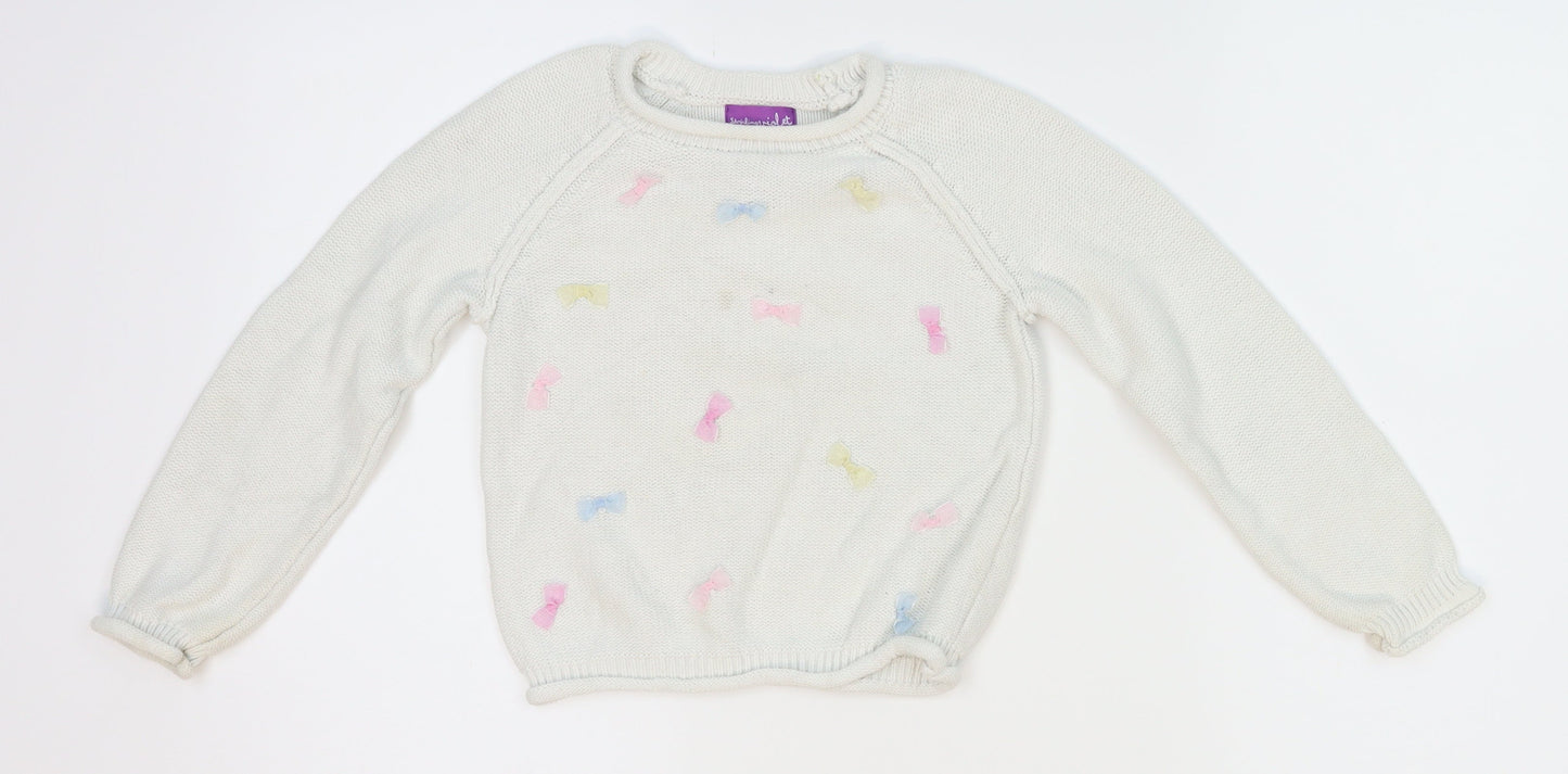 Shrinkig Violet Girls White  Knit Pullover Jumper Size 4-5 Years