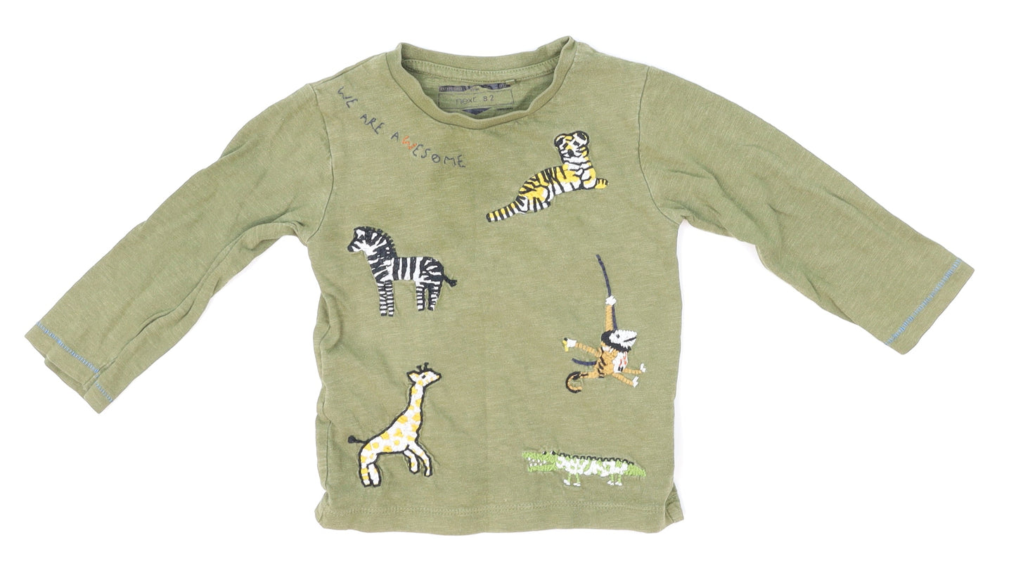 NEXT Baby Green   Basic T-Shirt Size 12-18 Months  - animal, tiger, zebra
