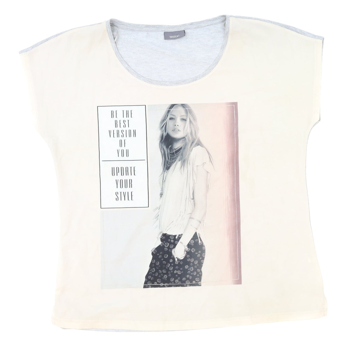 Womens UK Size L Yessica Grey Basic T-Shirt