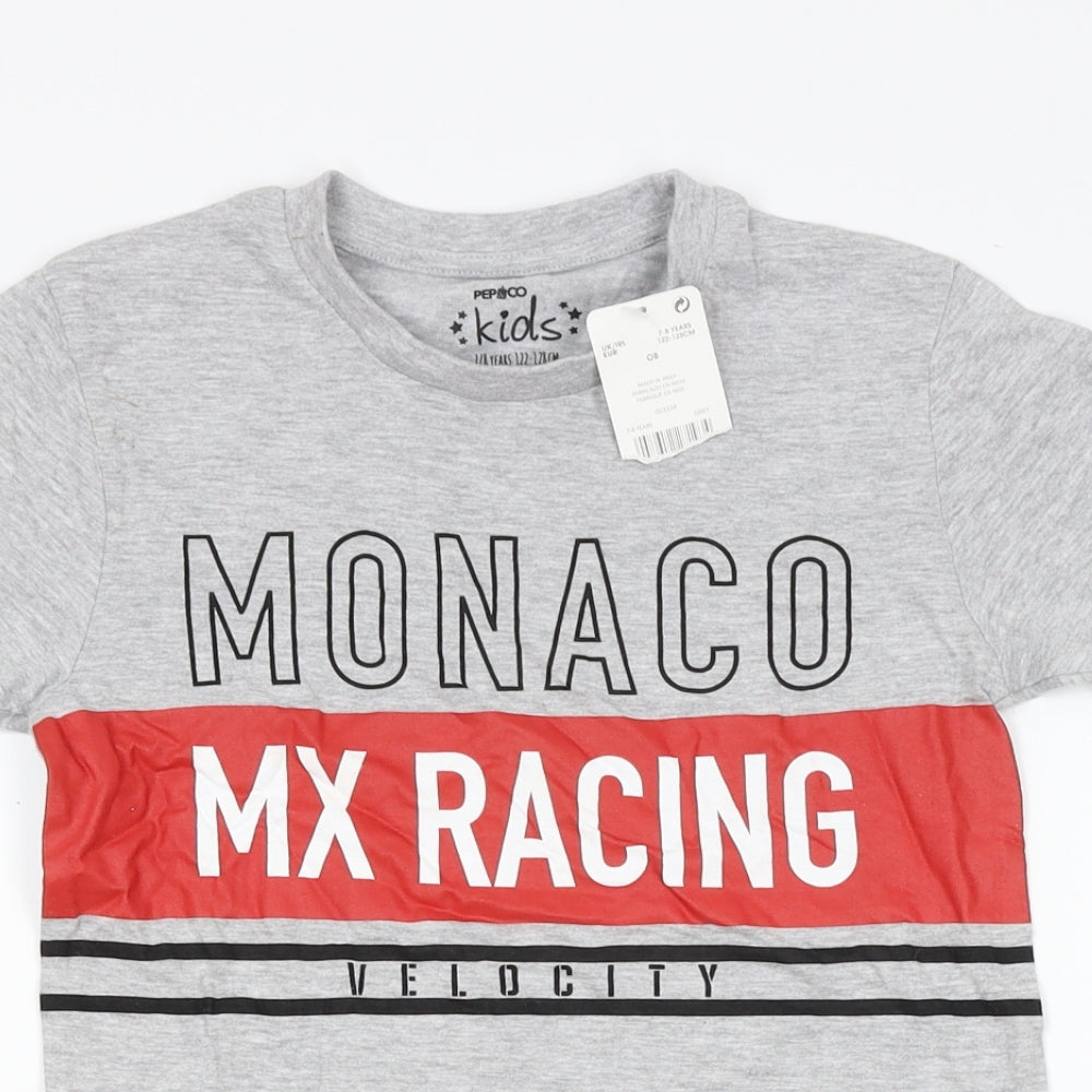 Pep&Co Boys Grey   Basic T-Shirt Size 7-8 Years  - Monaco MX Racing