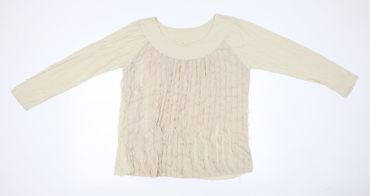 Womens UK Size L Preworn Beige Basic T-Shirt
