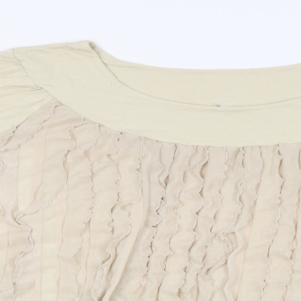 Womens UK Size L Preworn Beige Basic T-Shirt