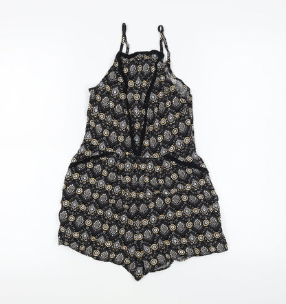 Preworn Girls Black Floral  Playsuit One-Piece Size S L3 in