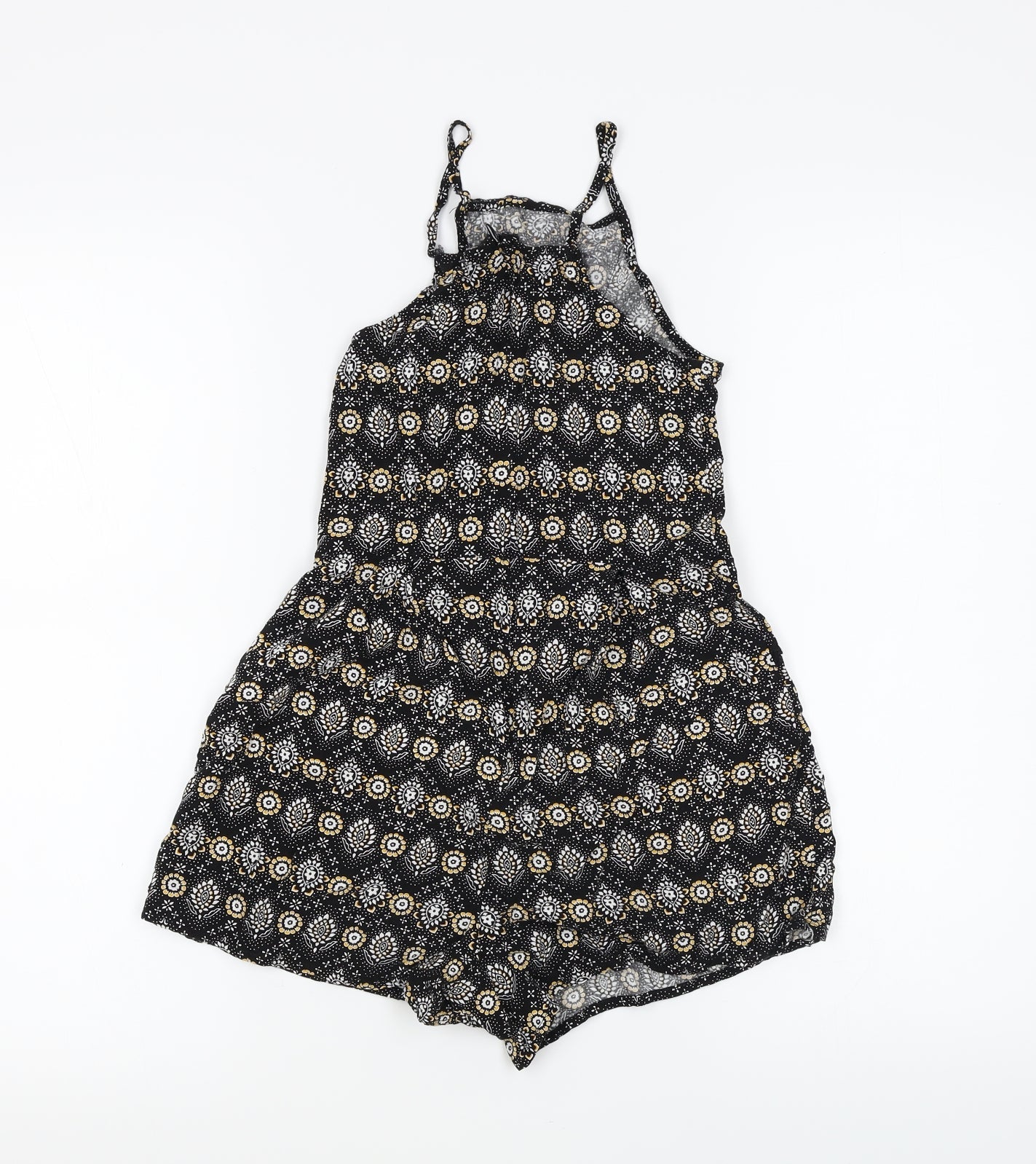 Preworn Girls Black Floral  Playsuit One-Piece Size S L3 in