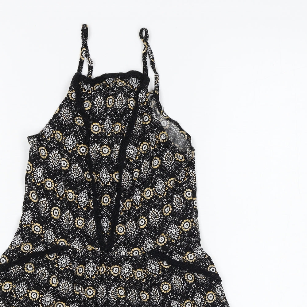 Preworn Girls Black Floral  Playsuit One-Piece Size S L3 in