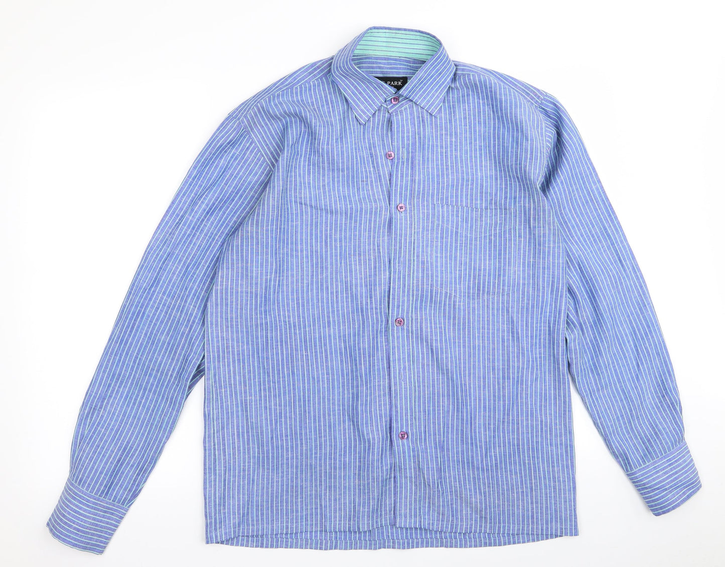 Mens UK Size 40 blue park Blue  Button-Up Long Sleeve Casual Shirt