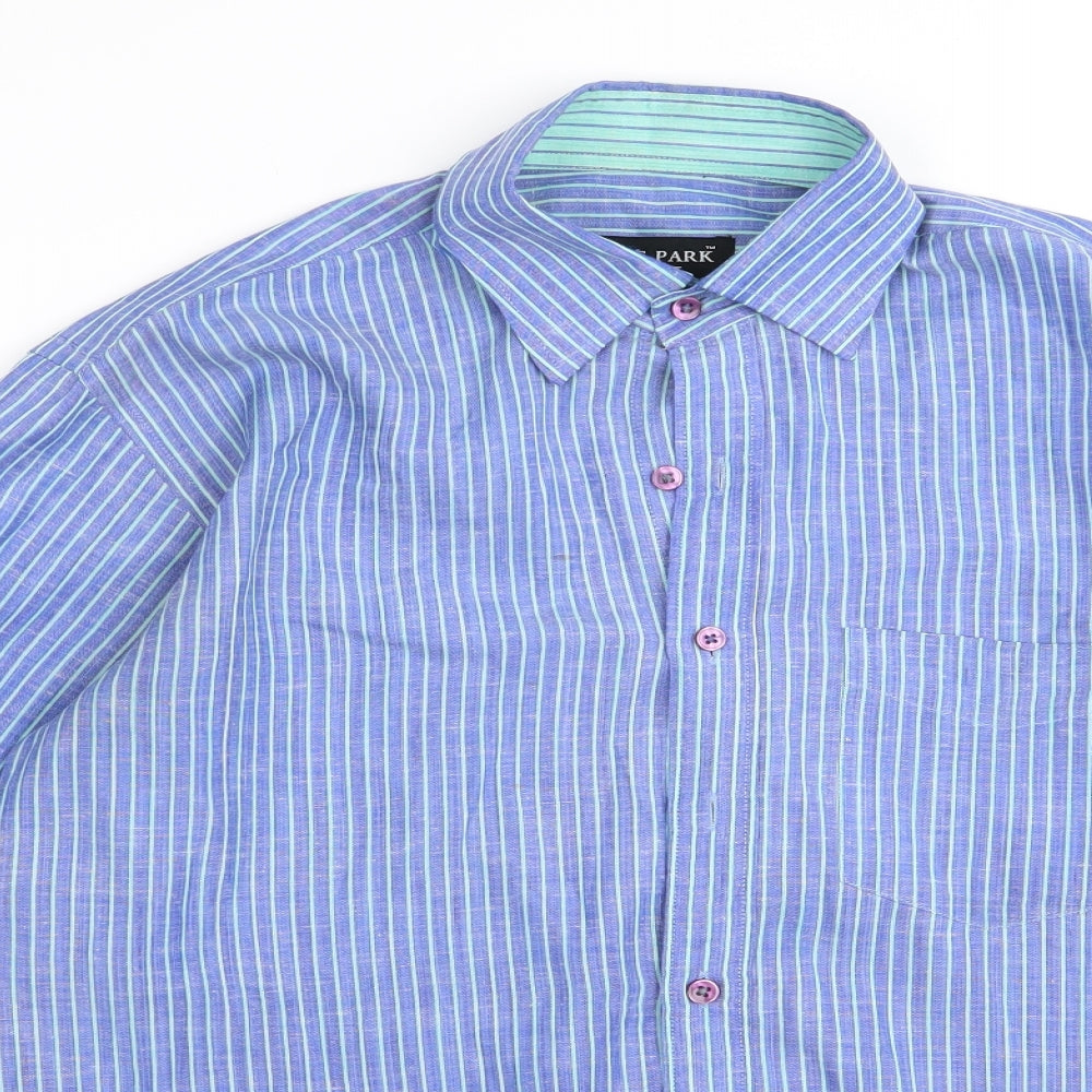 Mens UK Size 40 blue park Blue  Button-Up Long Sleeve Casual Shirt