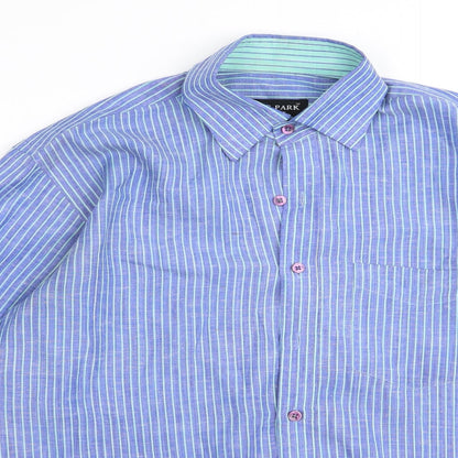 Mens UK Size 40 blue park Blue  Button-Up Long Sleeve Casual Shirt