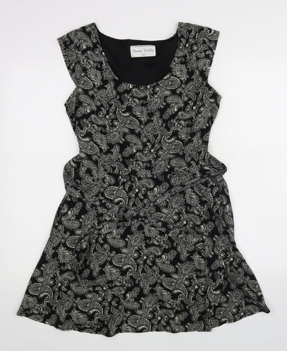 Snow Traffic Womens Black Floral  A-Line  Size S