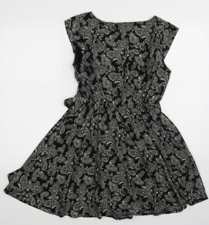 Snow Traffic Womens Black Floral  A-Line  Size S