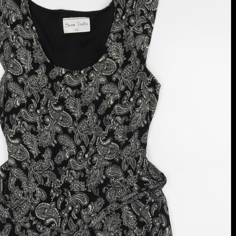 Snow Traffic Womens Black Floral  A-Line  Size S