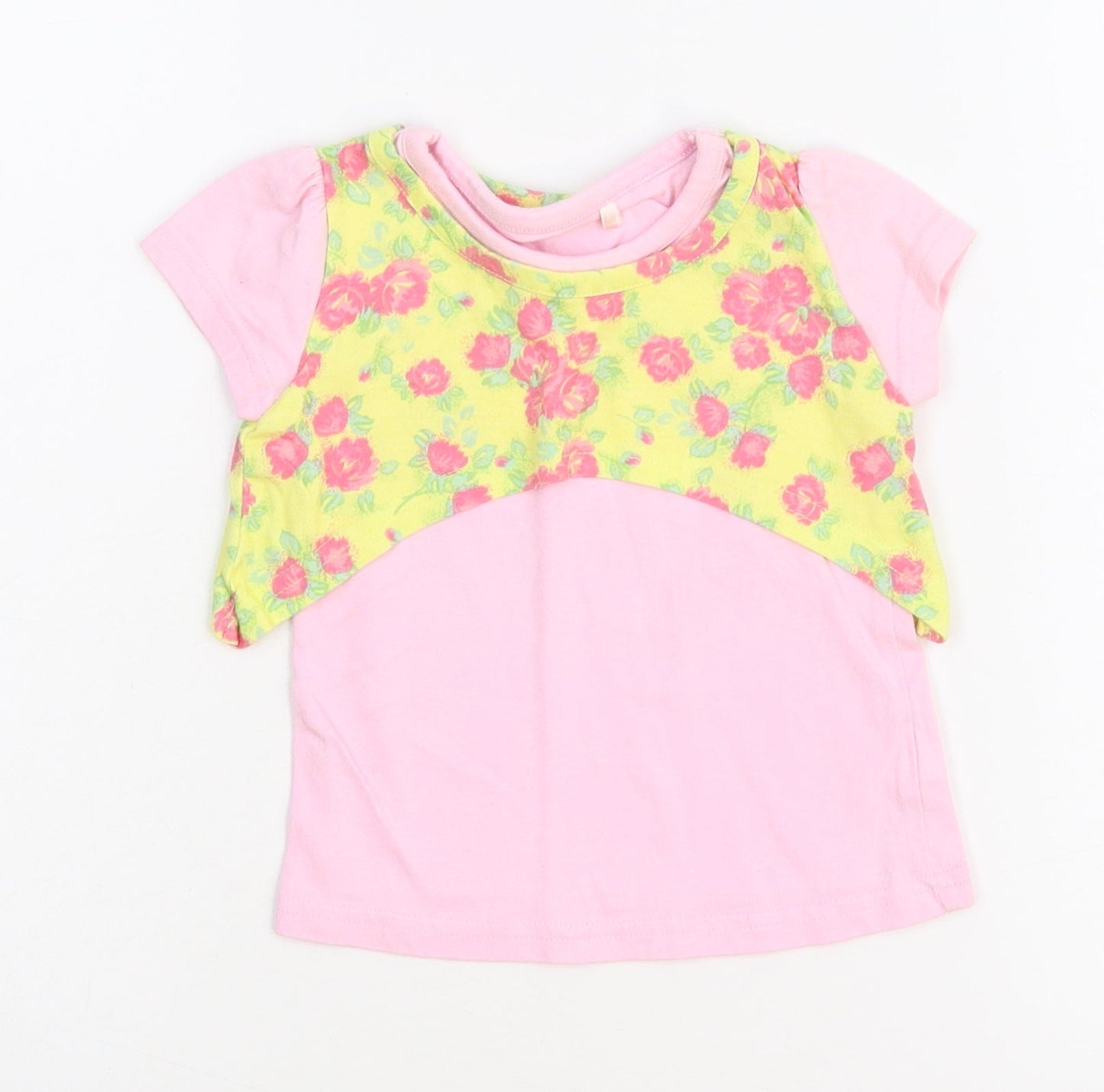 George Girls Pink Floral  Basic T-Shirt Size 6-9 Months