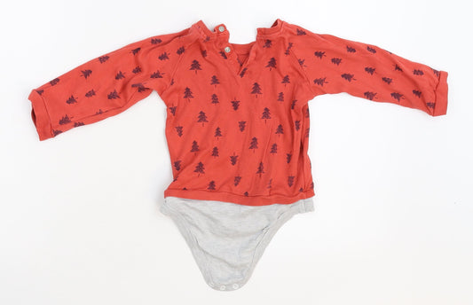 Front view of Preworn boys’ red babygrow one-piece, size 6-9, months