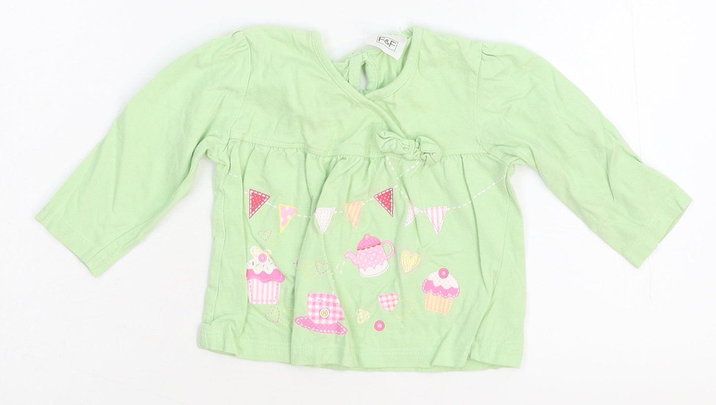 F&F Girls Green   Basic T-Shirt Size 6-9 Months