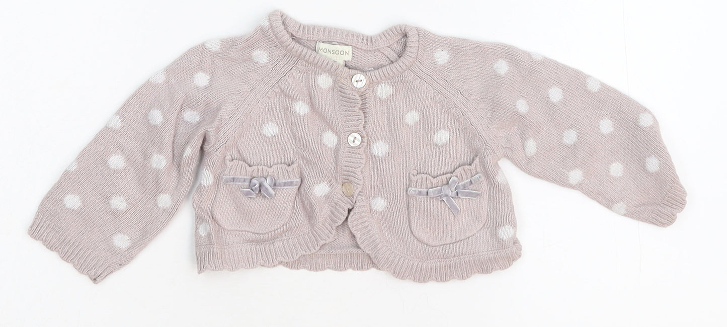 Monsoon Girls Pink Polka Dot  Cardigan Jumper Size 6-9 Months
