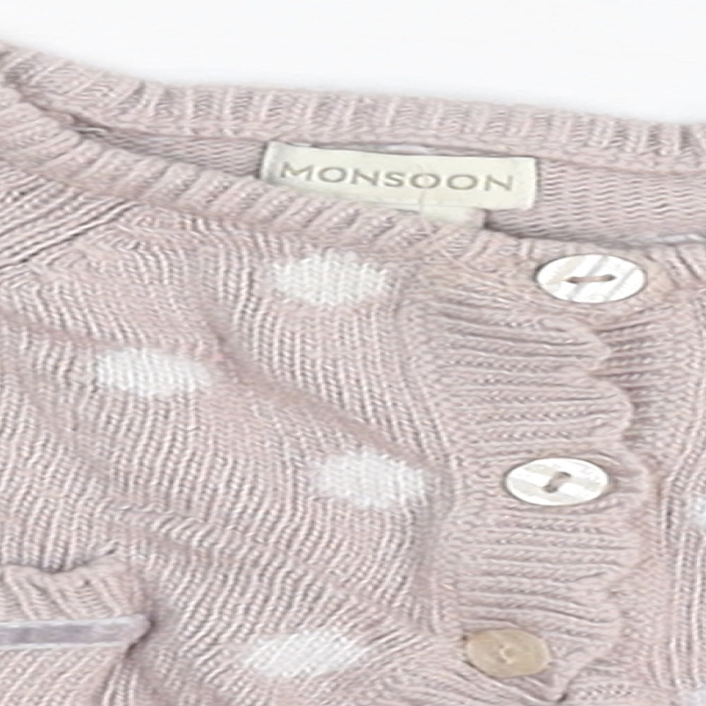 Monsoon Girls Pink Polka Dot  Cardigan Jumper Size 6-9 Months