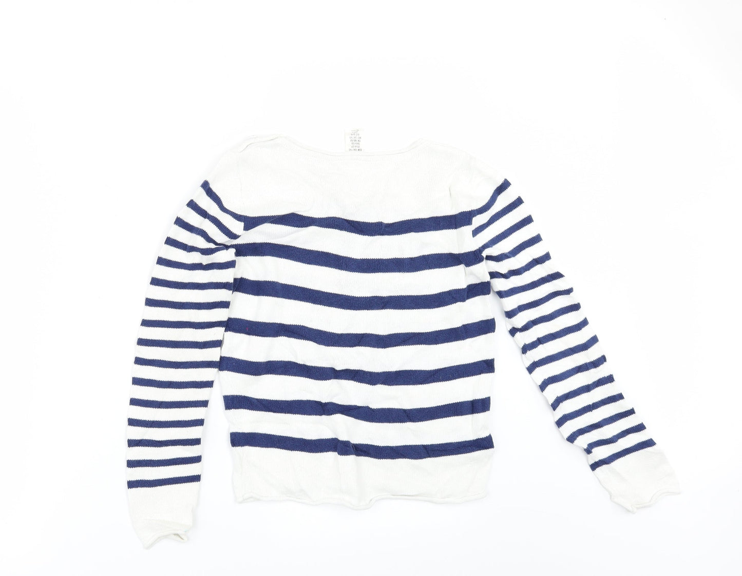 H&M Girls White Striped  Pullover Jumper Size 9-10 Years