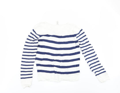 H&M Girls White Striped  Pullover Jumper Size 9-10 Years