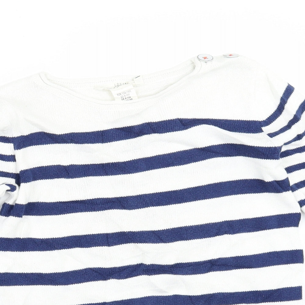 H&M Girls White Striped  Pullover Jumper Size 9-10 Years