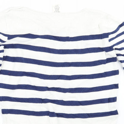 H&M Girls White Striped  Pullover Jumper Size 9-10 Years