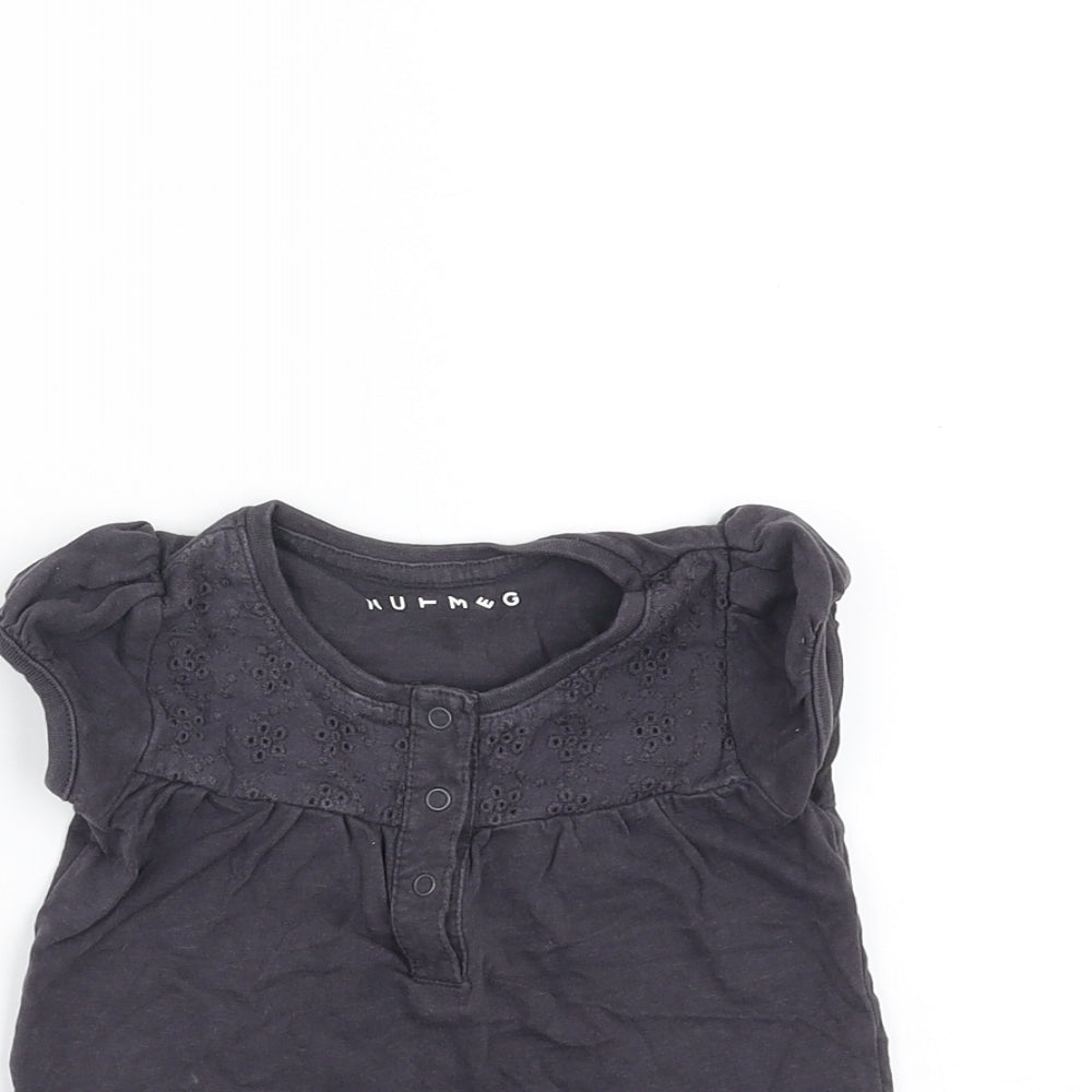 Nutmeg Girls Grey   Basic T-Shirt Size 6-9 Months  - crochet detail