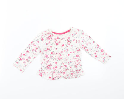 Primark Girls White Floral  Basic T-Shirt Size 9-12 Months