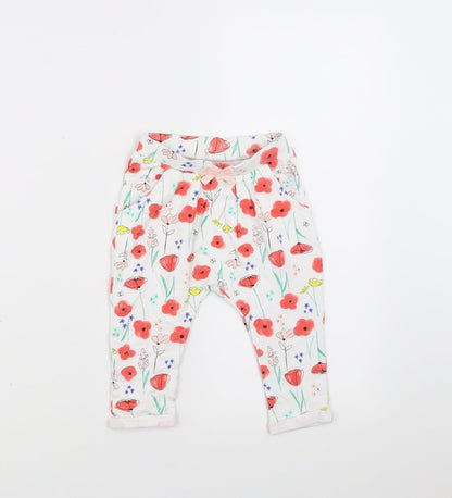Nutmeg Girls White Floral  Jogger Trousers Size 6-9 Months