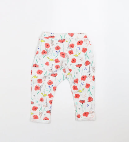 Nutmeg Girls White Floral  Jogger Trousers Size 6-9 Months